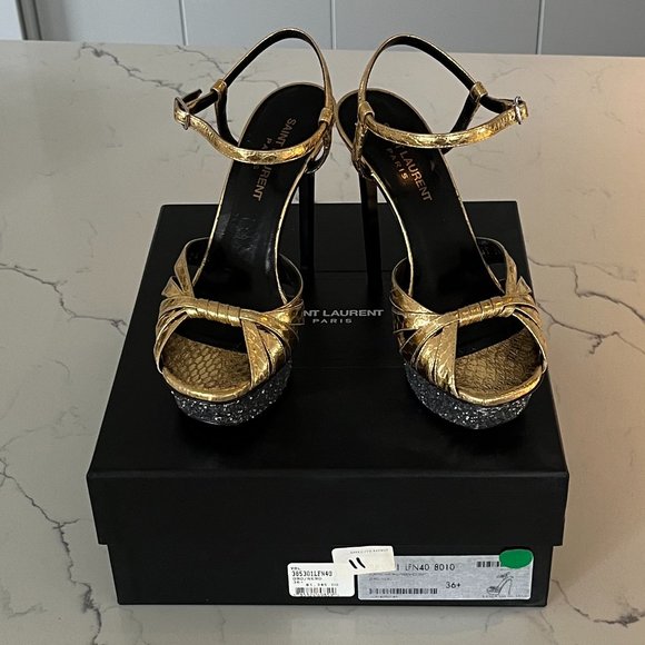 SAINT LAURENT Gold Snake Glitter Platform Heels - Picture 3 of 5